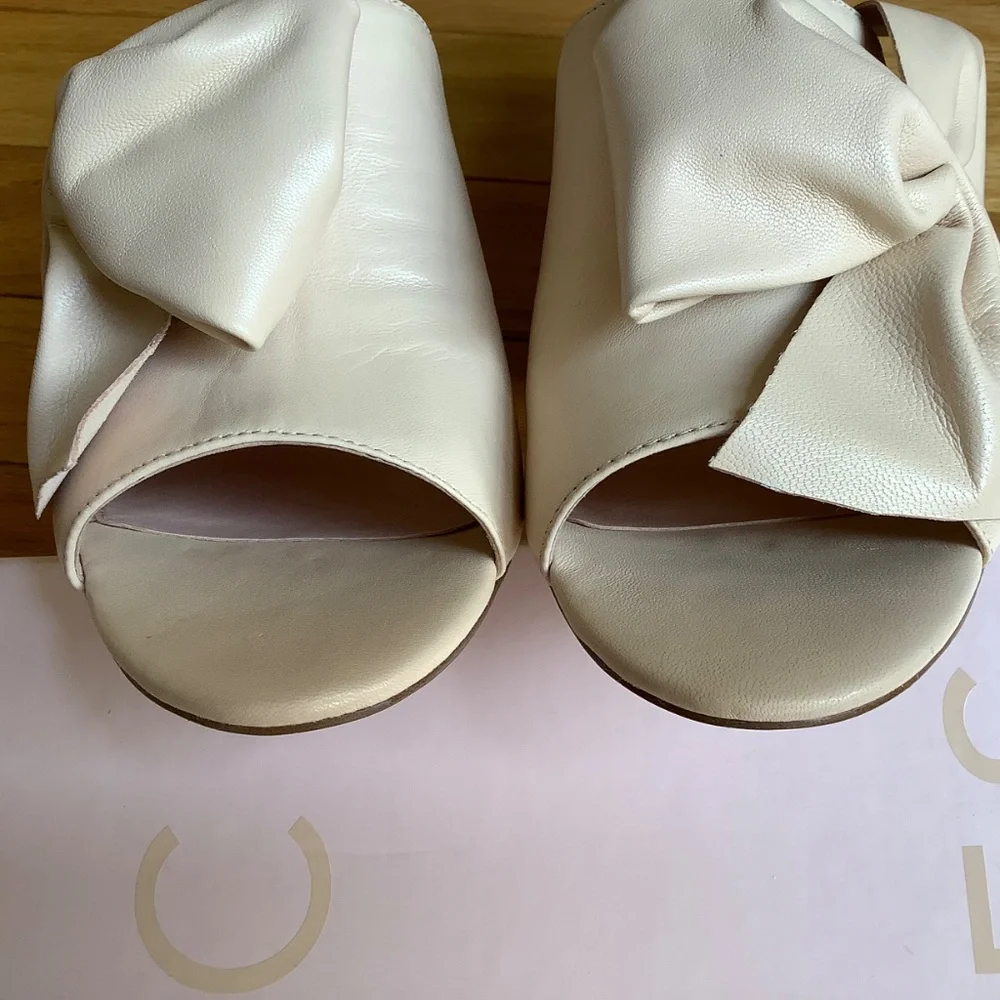 Avec Les Filles Marie Leather Bow Block-Heel Slide Sandals Pink Sand Nappa SZ 9